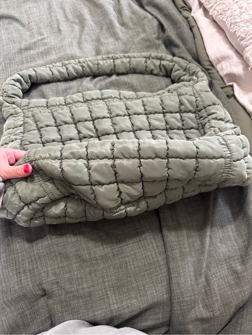 Free People Quilted Puffer Hobo Bag in Sage - Picture 3 of 5
